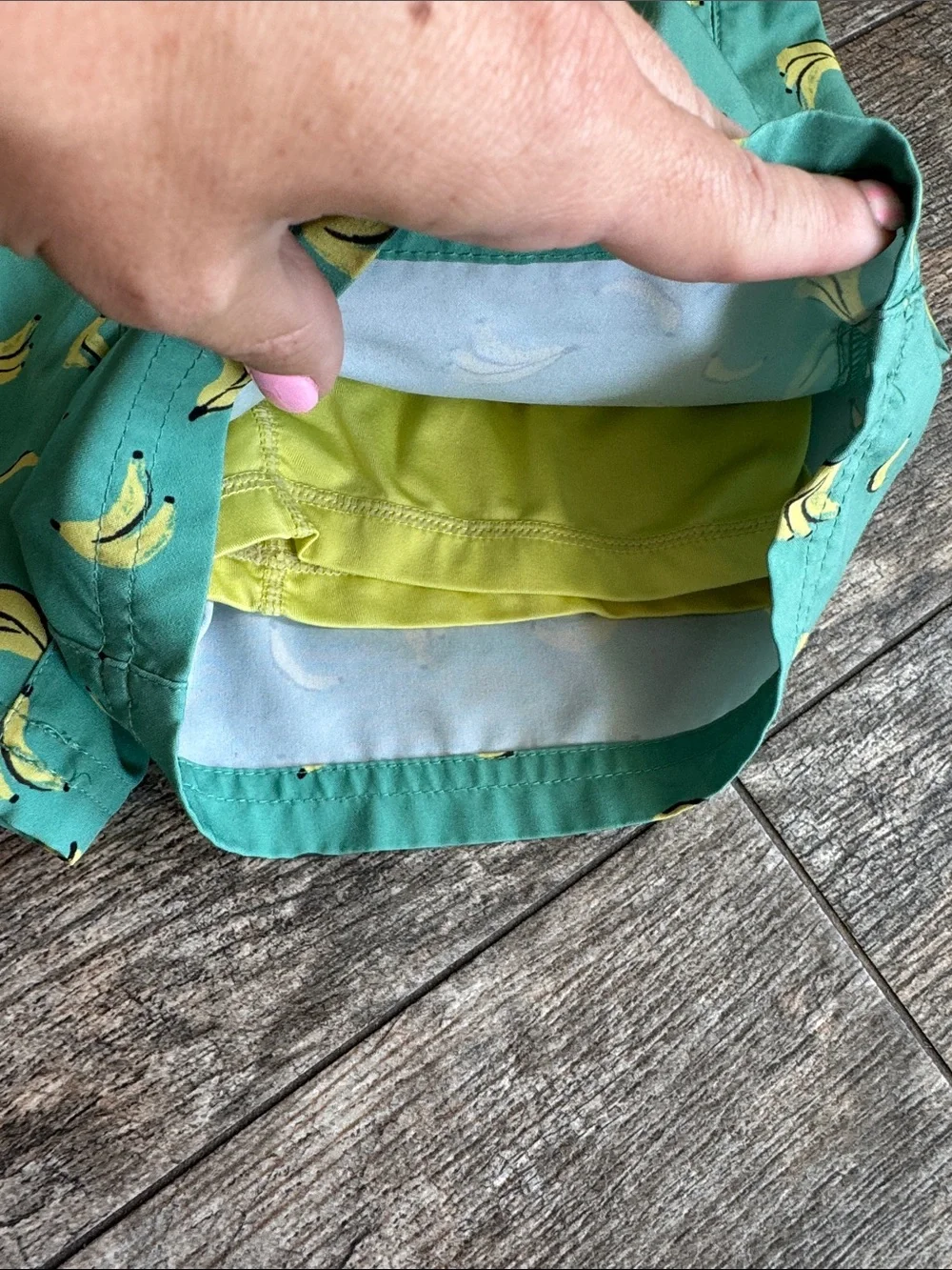Kids Banana Print Swim Trunks - Teal and Yellow